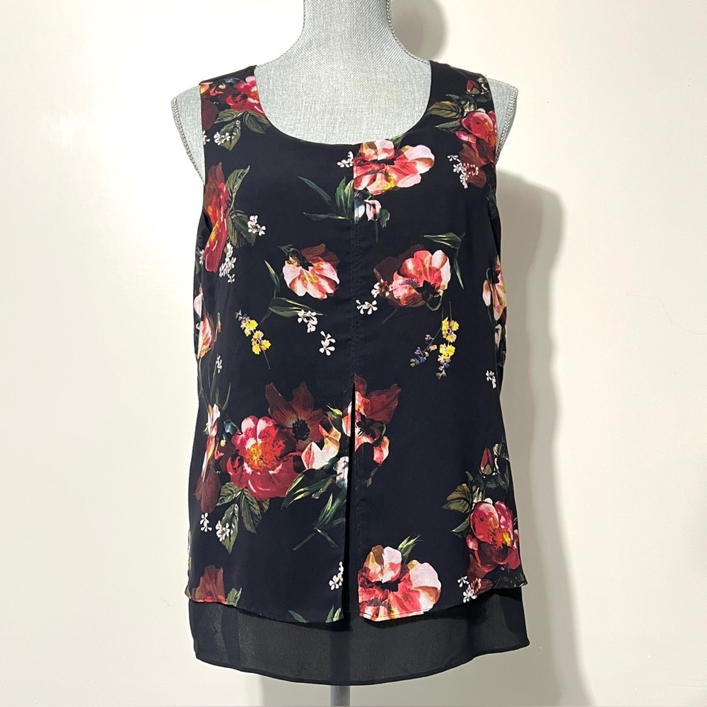 Laura Petites Black Floral Tank Top Blouse Size 6 Spring Summer Women's Tops